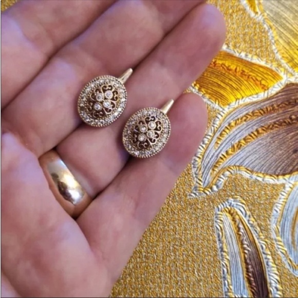 Art Deco Earrings Gold Plated Simulated diamonds New - Picture 5 of 12